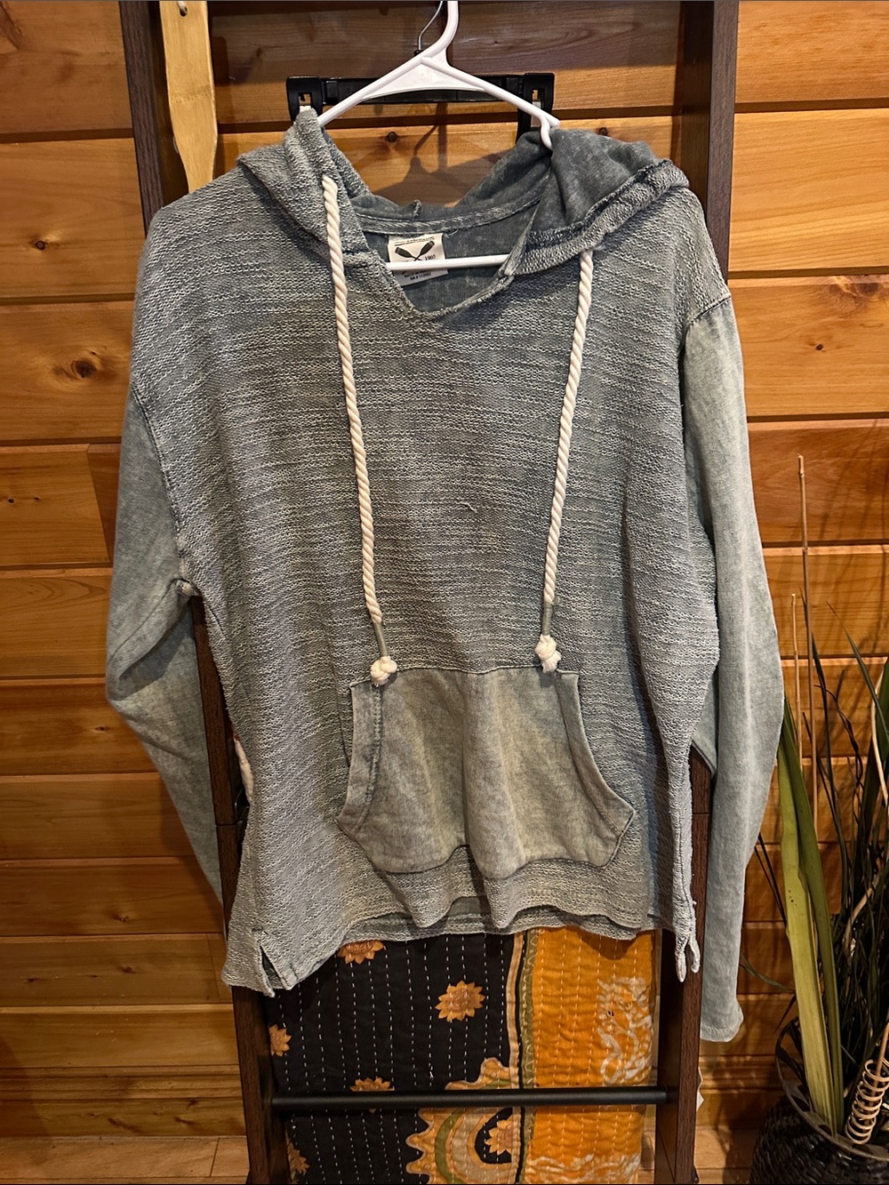 Washed Grayish green Hooded Pullover Sweatshirt (only the sweatshirt)
